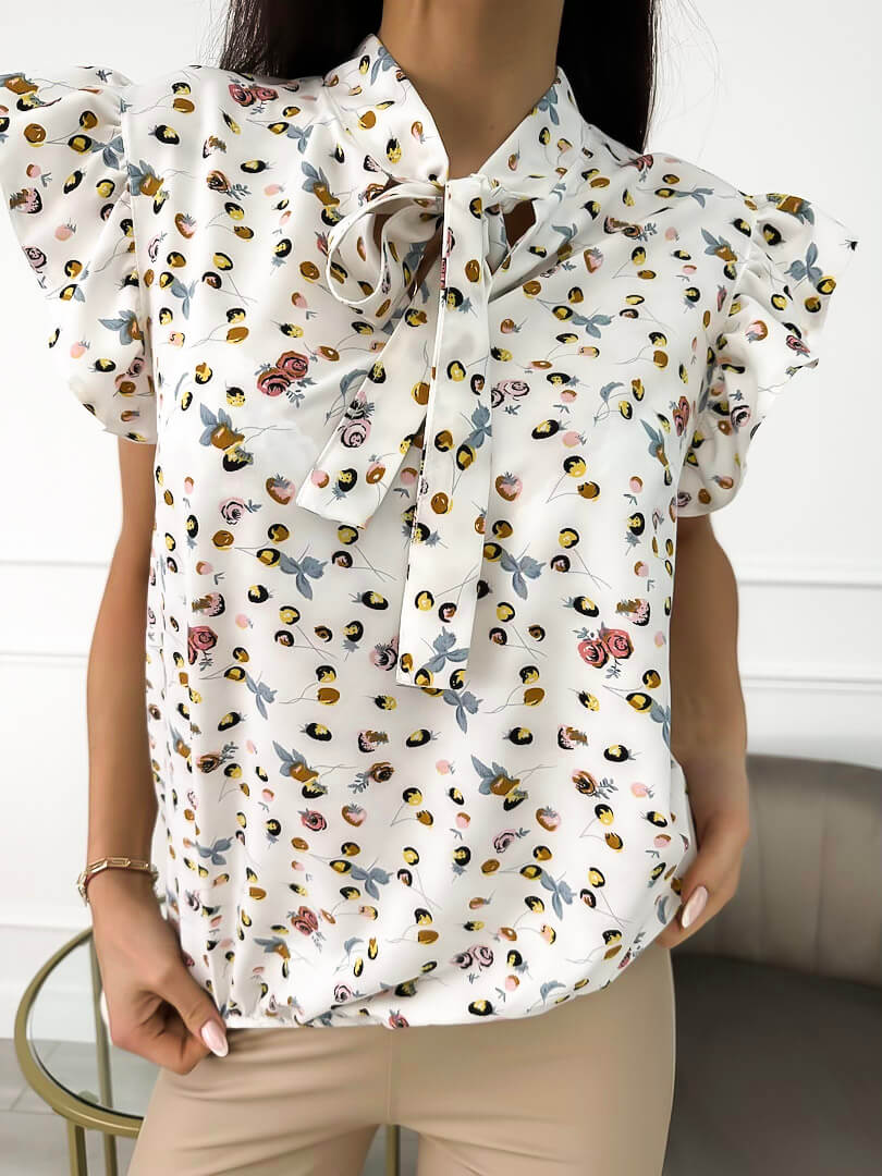 Kremowa Bluzeczka w Różowy Wzór 10011-206-B