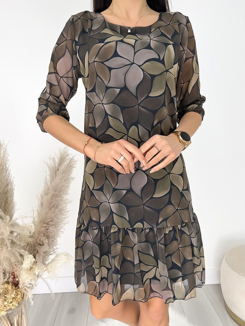 Wzorzysta Sukienka z Falbanką 7165-514