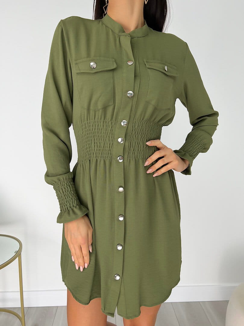 Khaki Sukienka/Tunika z Guzikami 8878-258-E
