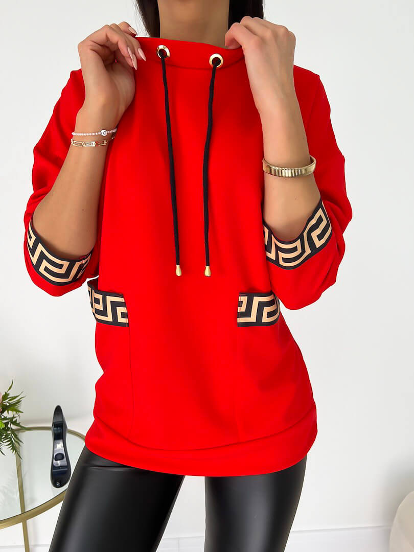 Czerwona Bluza z Kieszeniami 8849-288-B