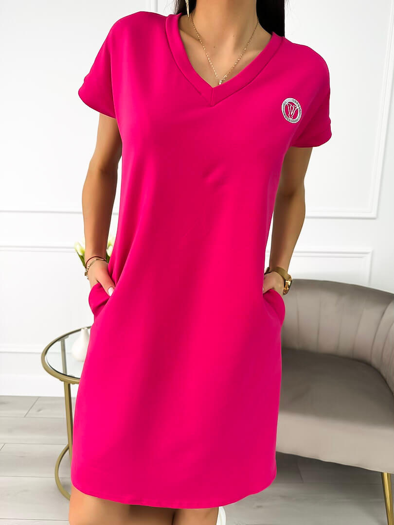 Różowa Sukienka z Naszywką 9964-354-E