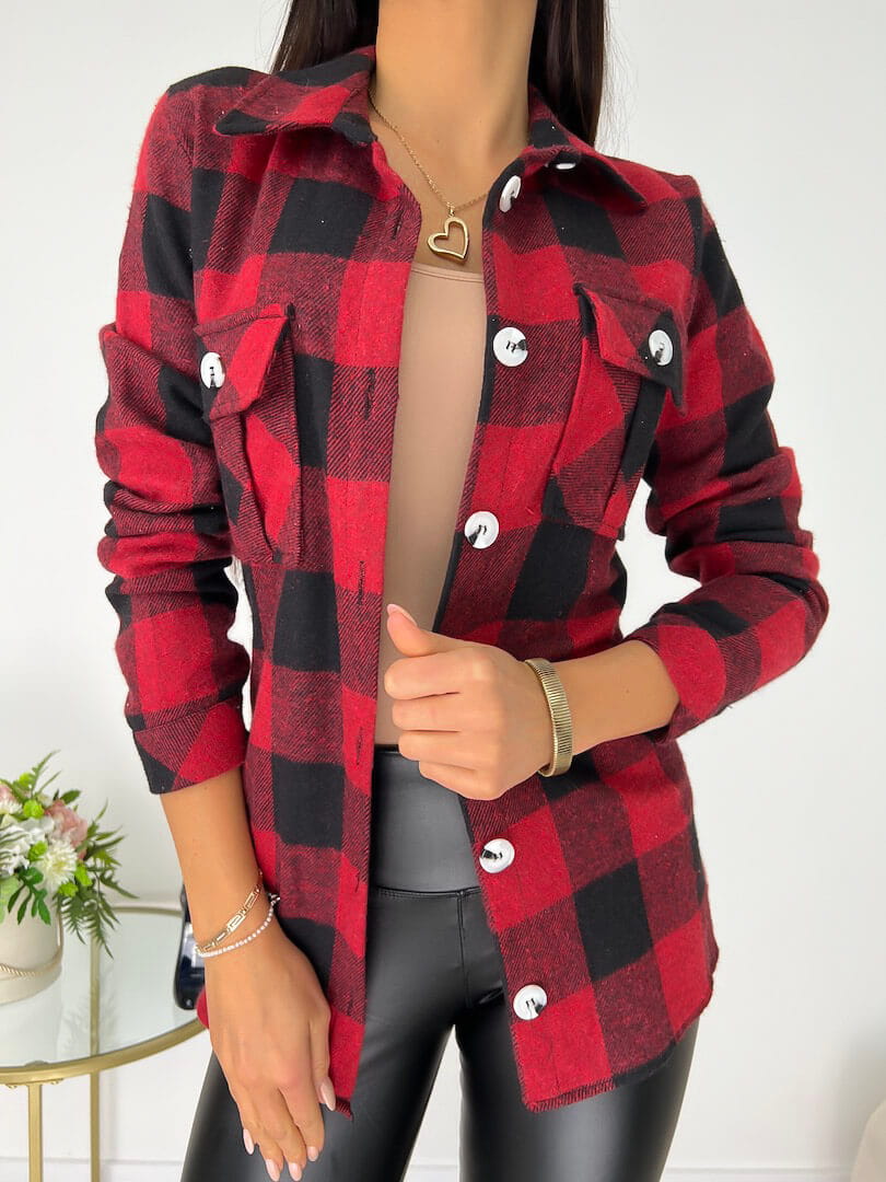 Czerwono-Czarna Koszula w Kratę 8845-202-C