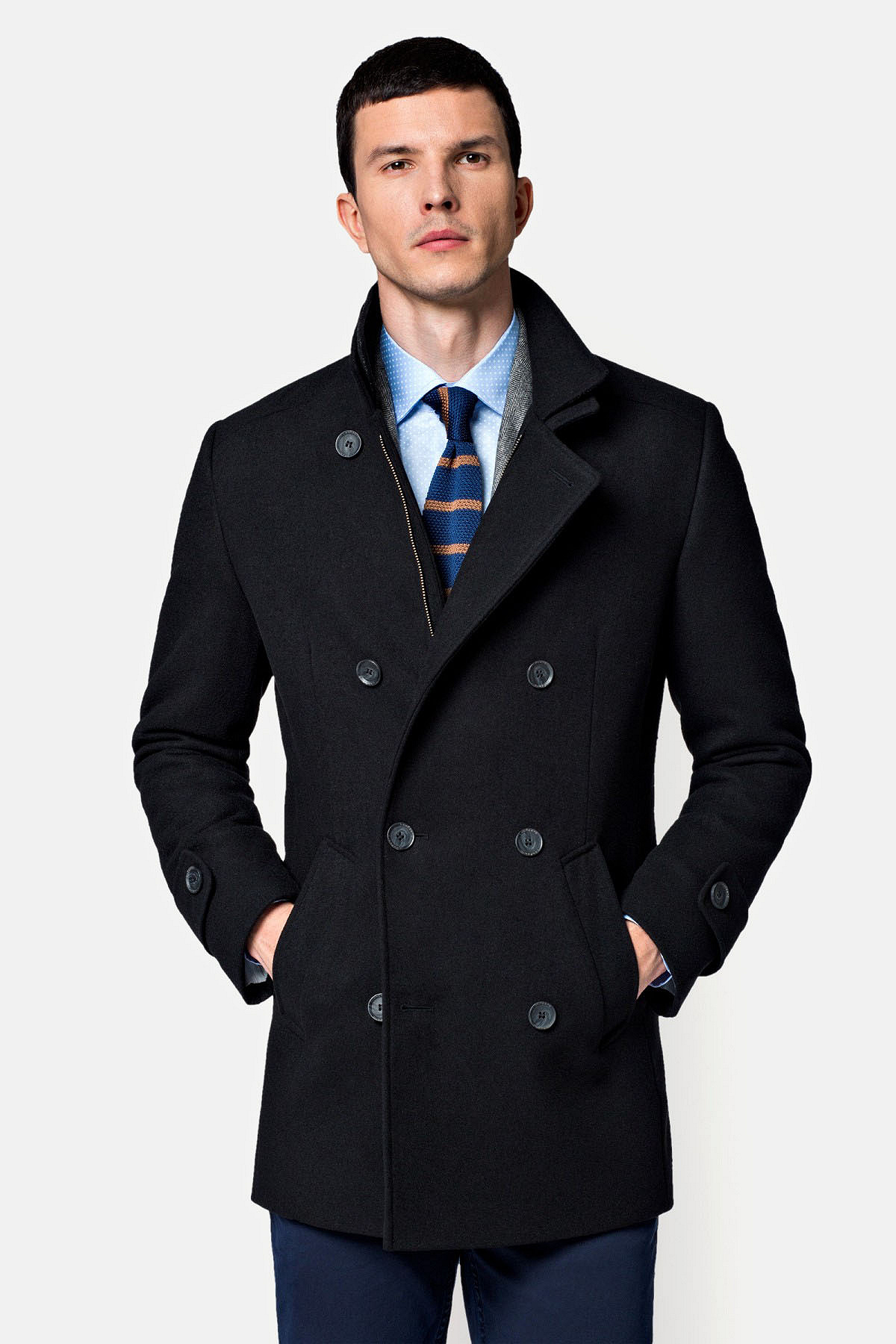 Płaszcz Bosmanka Dwurzędowy Czarny z Wełną Embrace