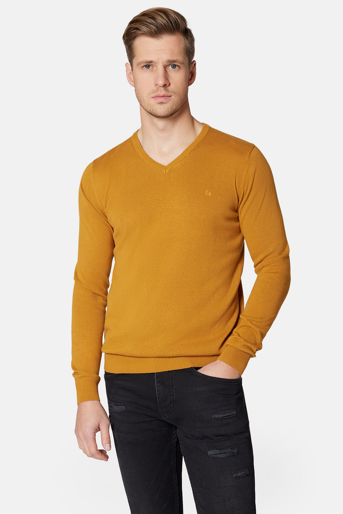 Sweter Musztardowy z Bawełną w Serek Lenny