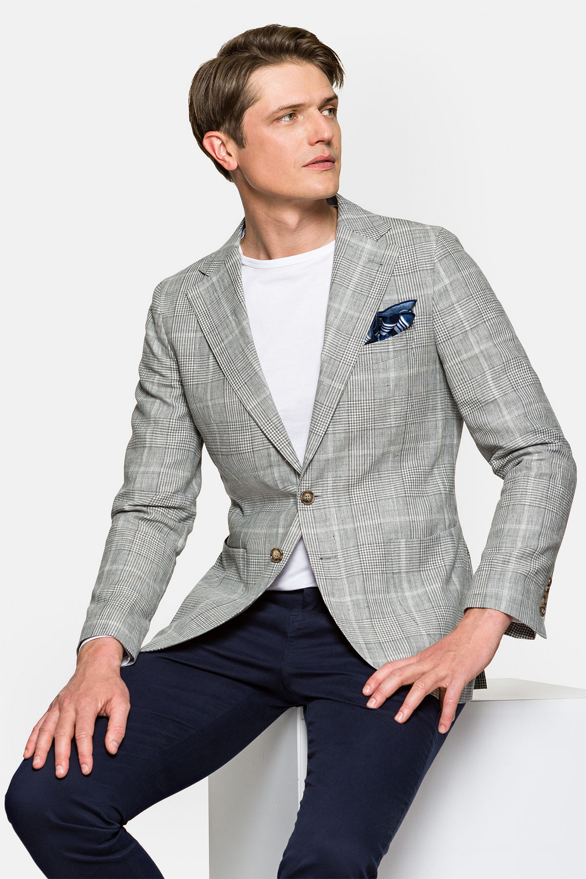 Marynarka Szara z Lnem z Wełną w Kratę Nigeria