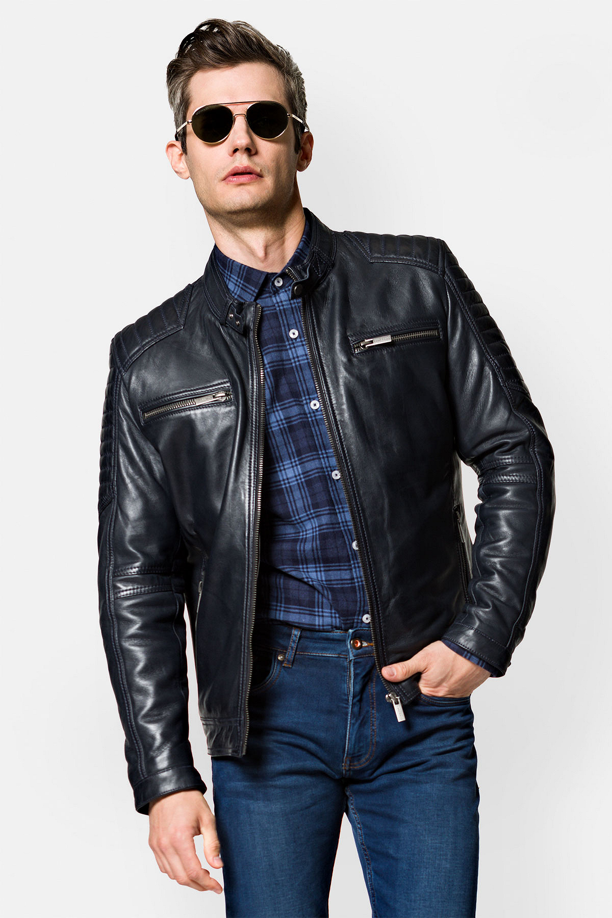 Kurtka Skórzana Ciemnogranatowa Arion