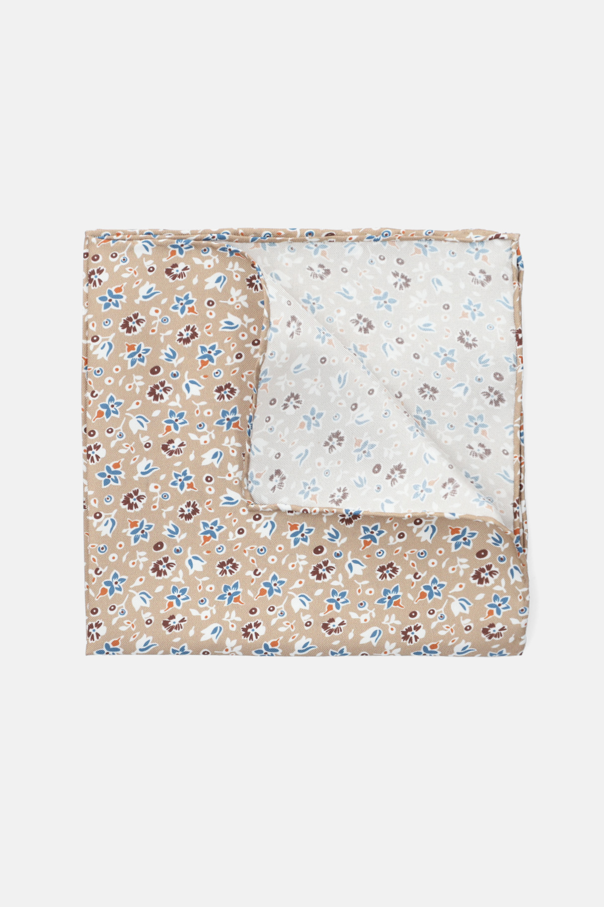Poszetka Beżowa Jedwabna w Kwiaty