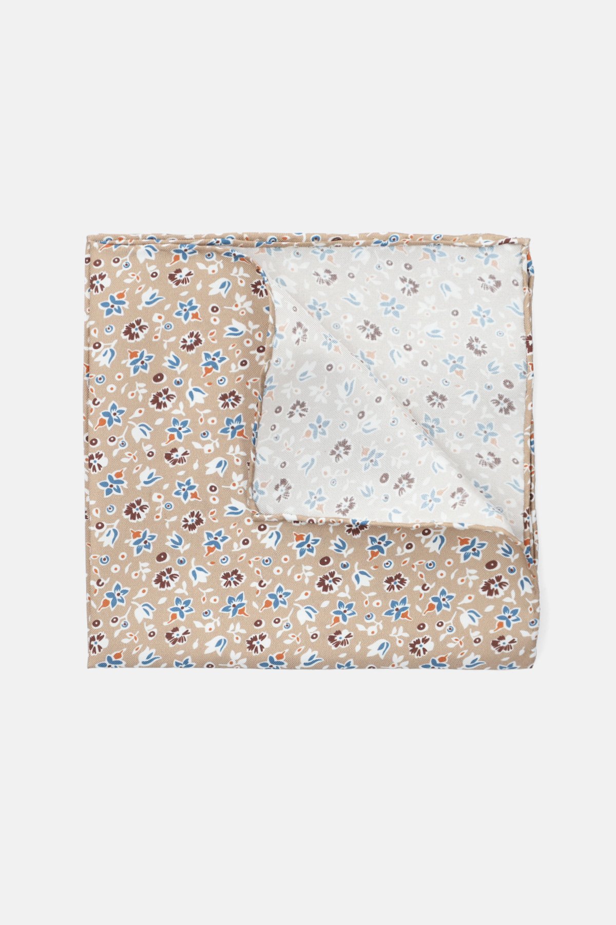 Poszetka Beżowa Jedwabna w Kwiaty