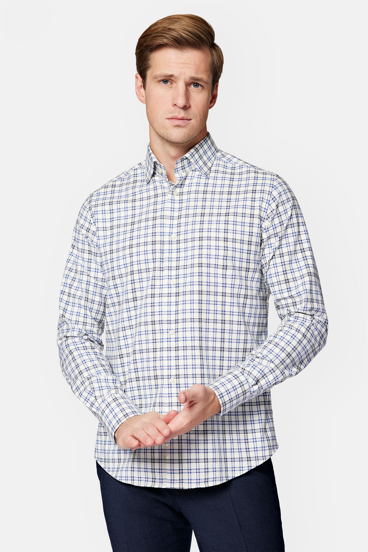 Koszula Biała Bawełniana w Kratę Erma