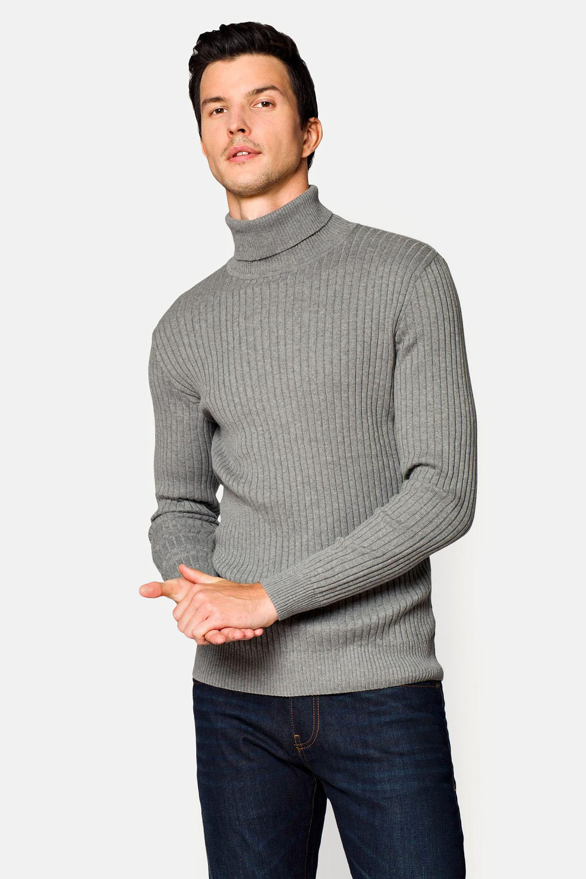 Golf Szary Bawełniany w Prążek Parker