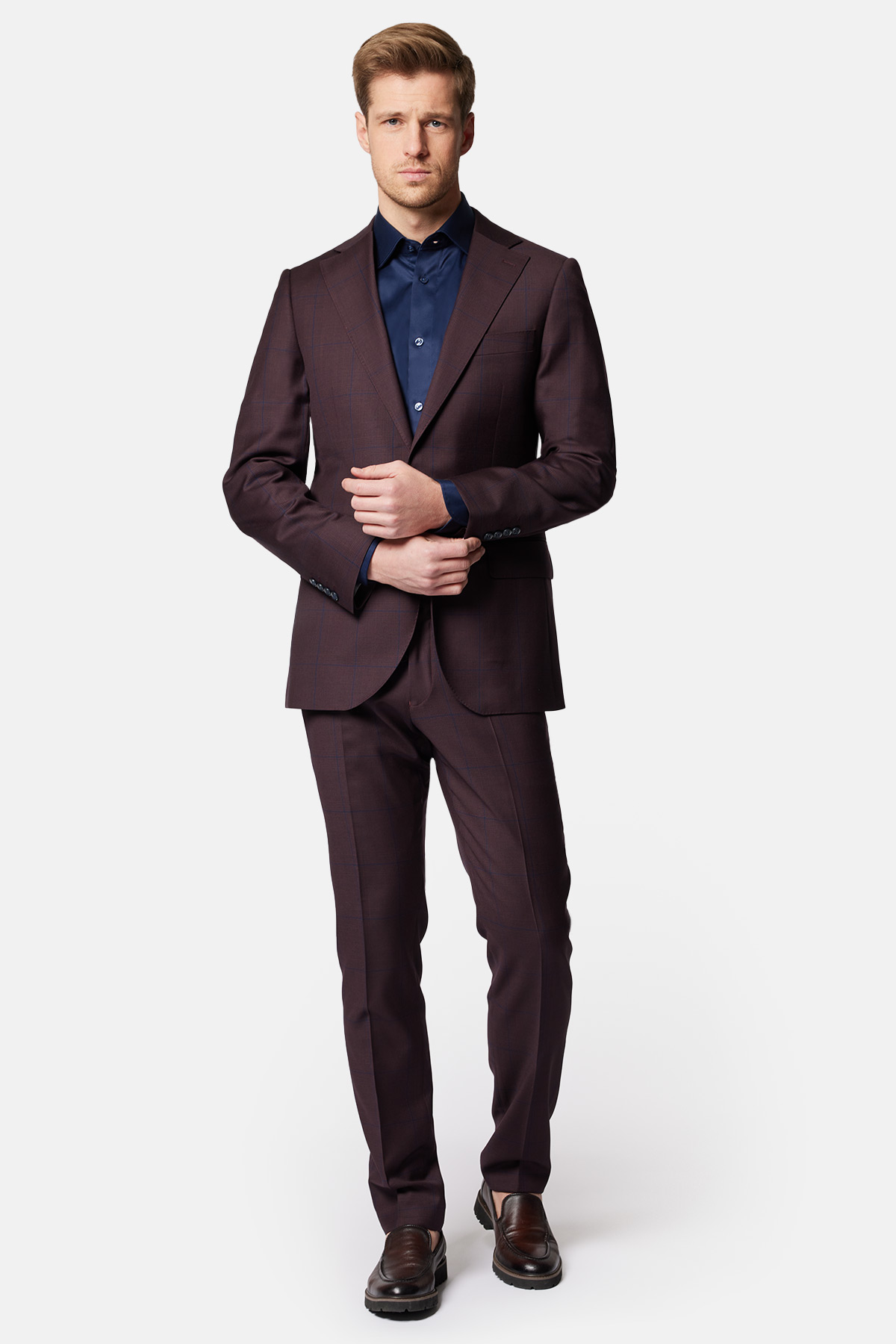 Garnitur Bordowy w Kratę Wełniany Annapolis