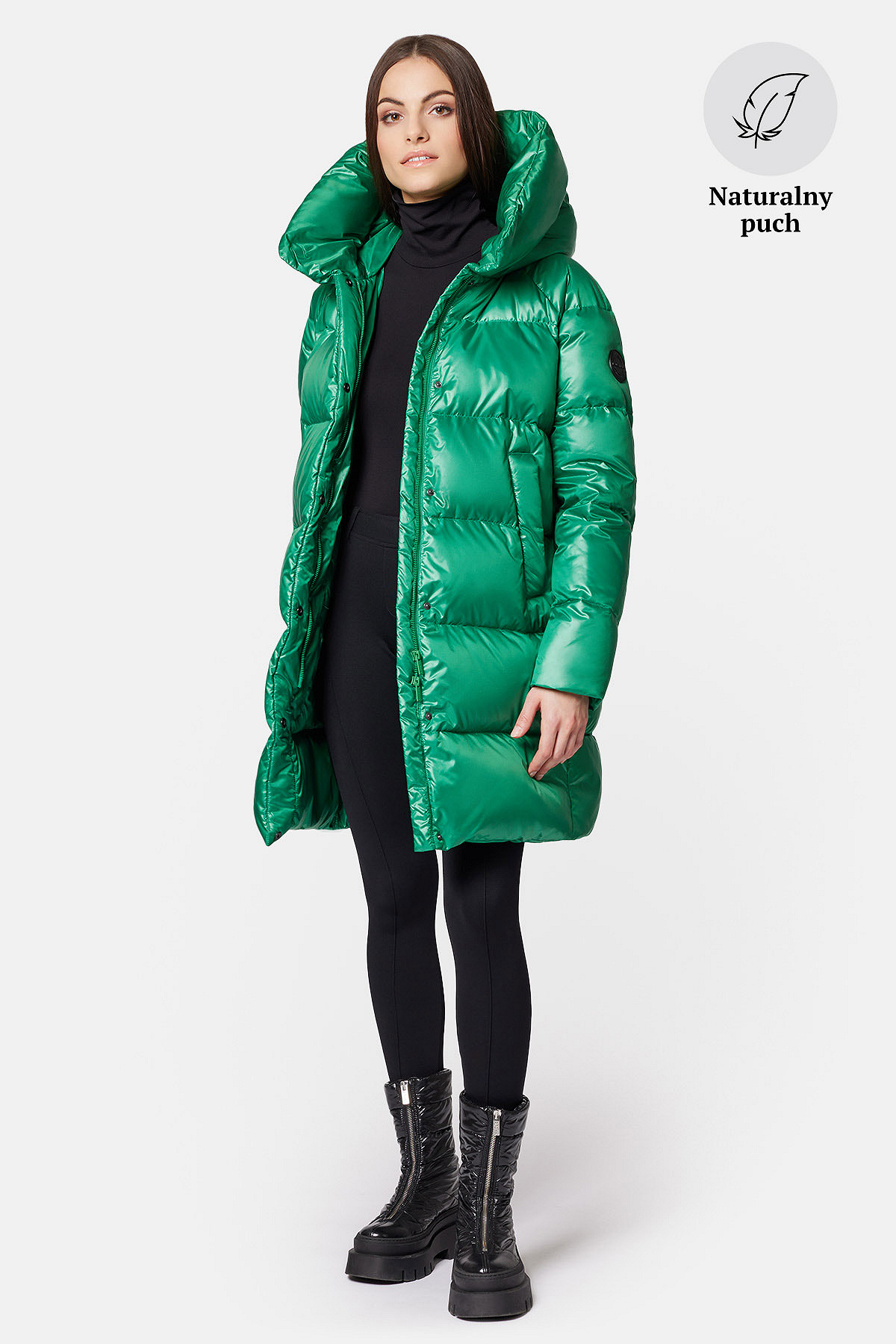 Kurtka Puchowa Zielona z Kapturem Rosemary