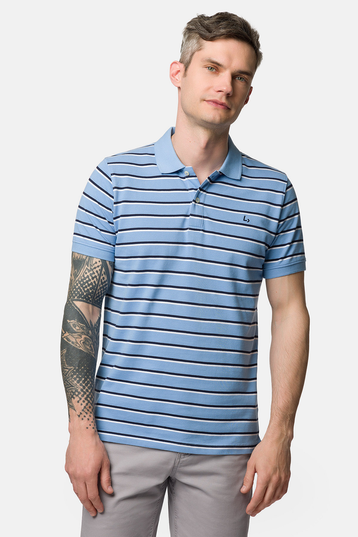 Koszulka Polo Bawełniana Niebieska w Paski Logan