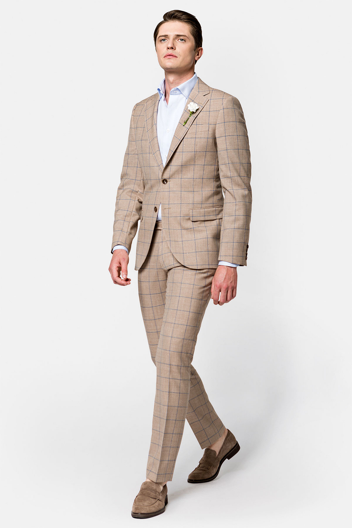 Garnitur Beżowy z Wełną z Lnem w Kratę Ostrava