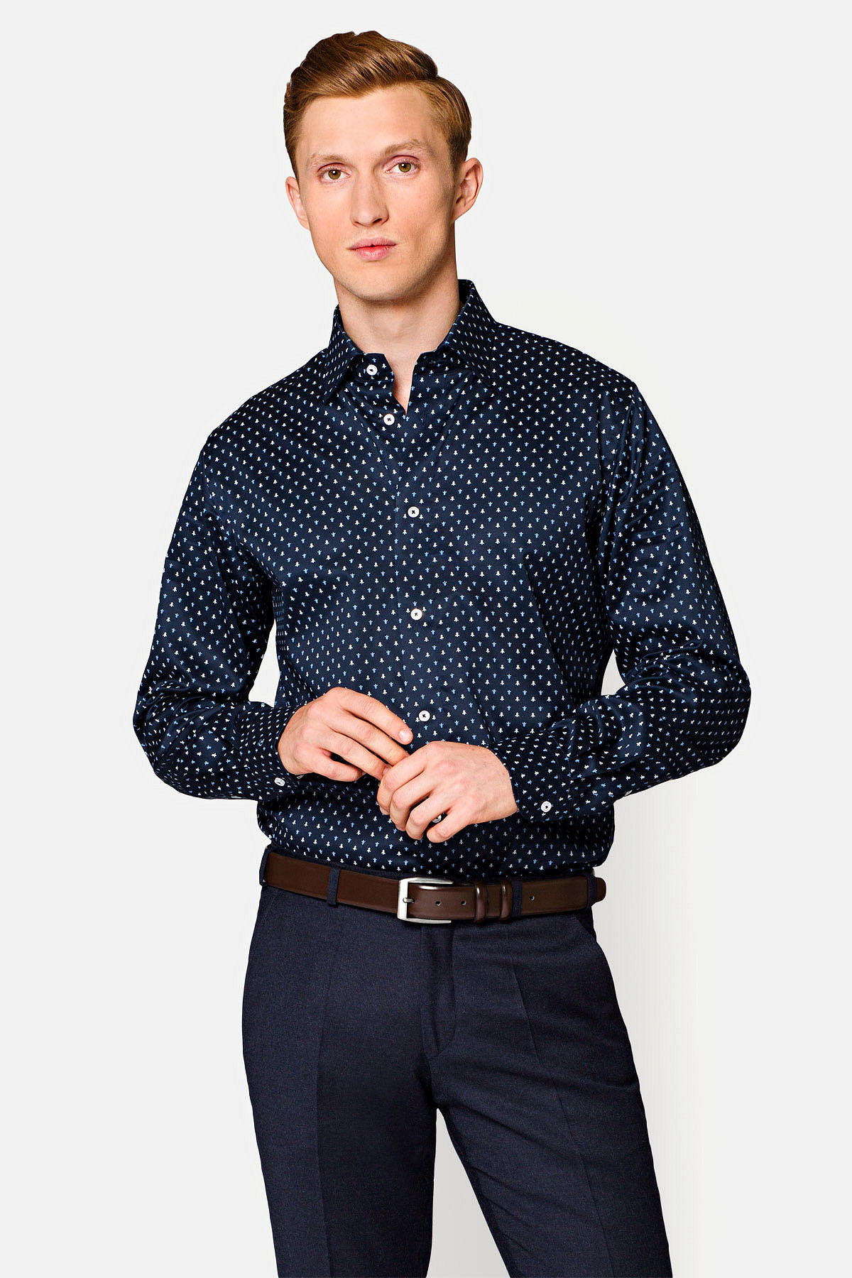 Koszula Granatowa Bawełniana w Mikrowzór Diana