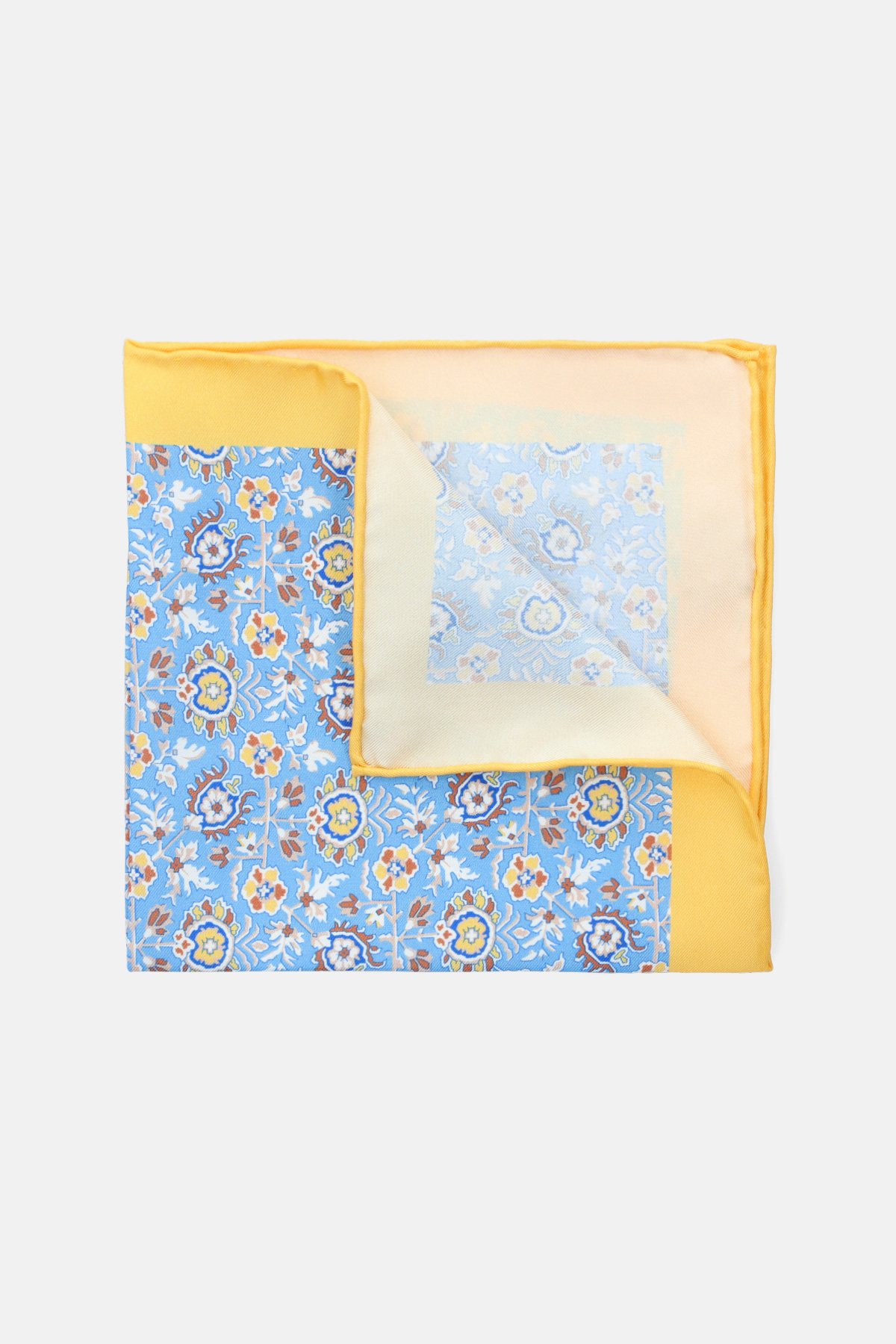 Poszetka Żółto-Niebieska Jedwabna w Kwiaty