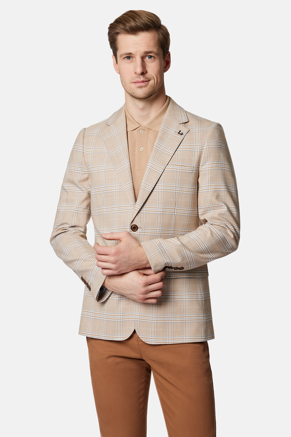 Marynarka Beżowa w Kratę Hilston