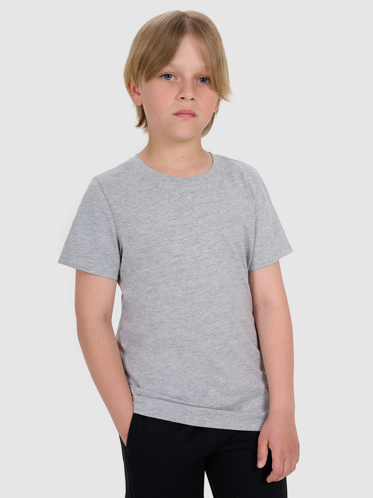 4F T-shirt regular gładki chłopięcy - szary 146 (10-11 lat)