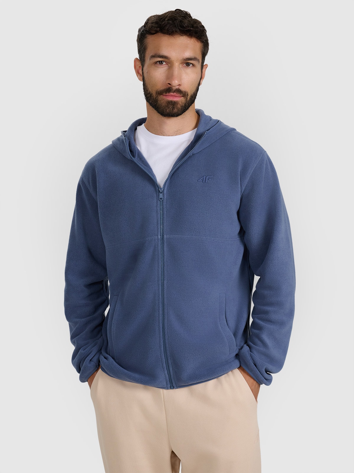 4F Polar z kapturem regular męski - niebieski 3XL