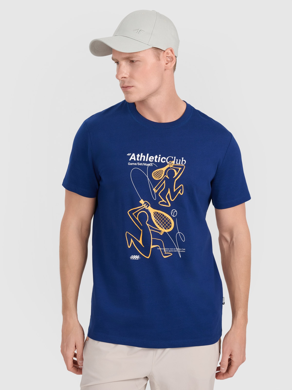 4F T-shirt regular z nadrukiem męski - granatowy XXL