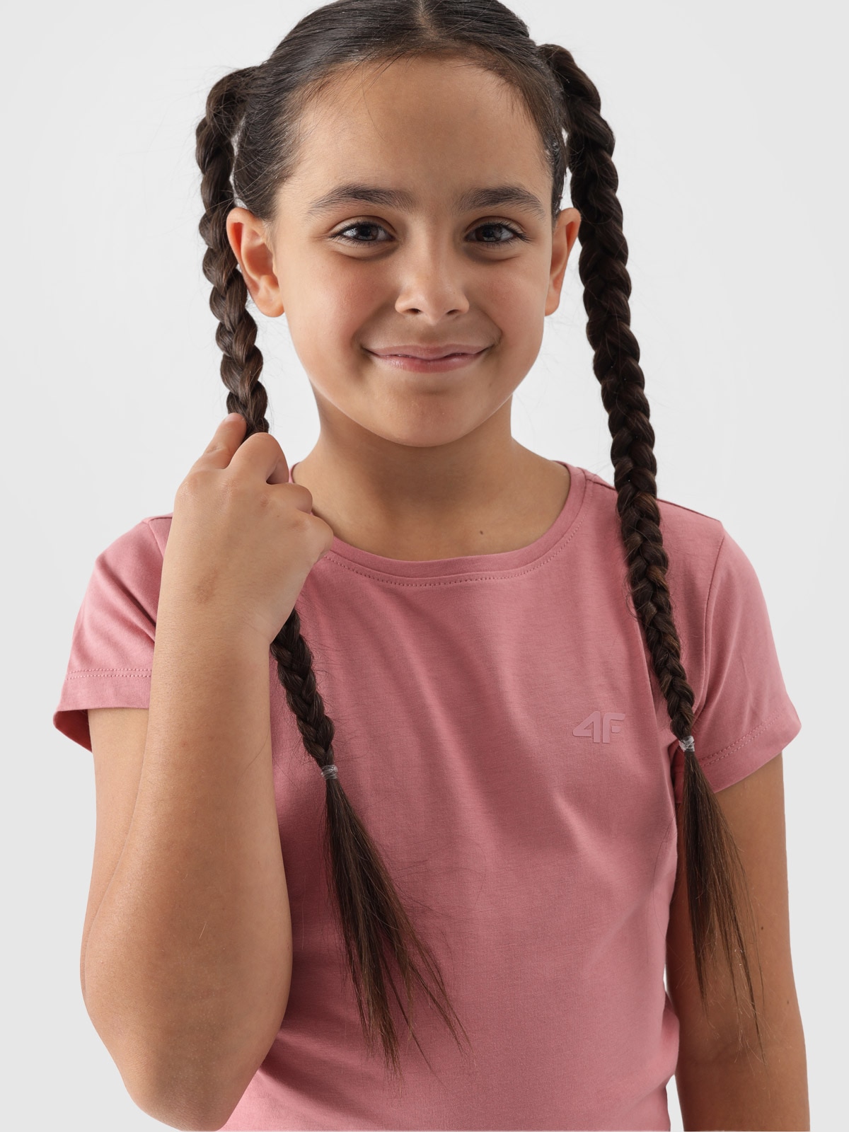 4F T-shirt gładki dziewczęcy - jasny róż 128 (7-8 lat)