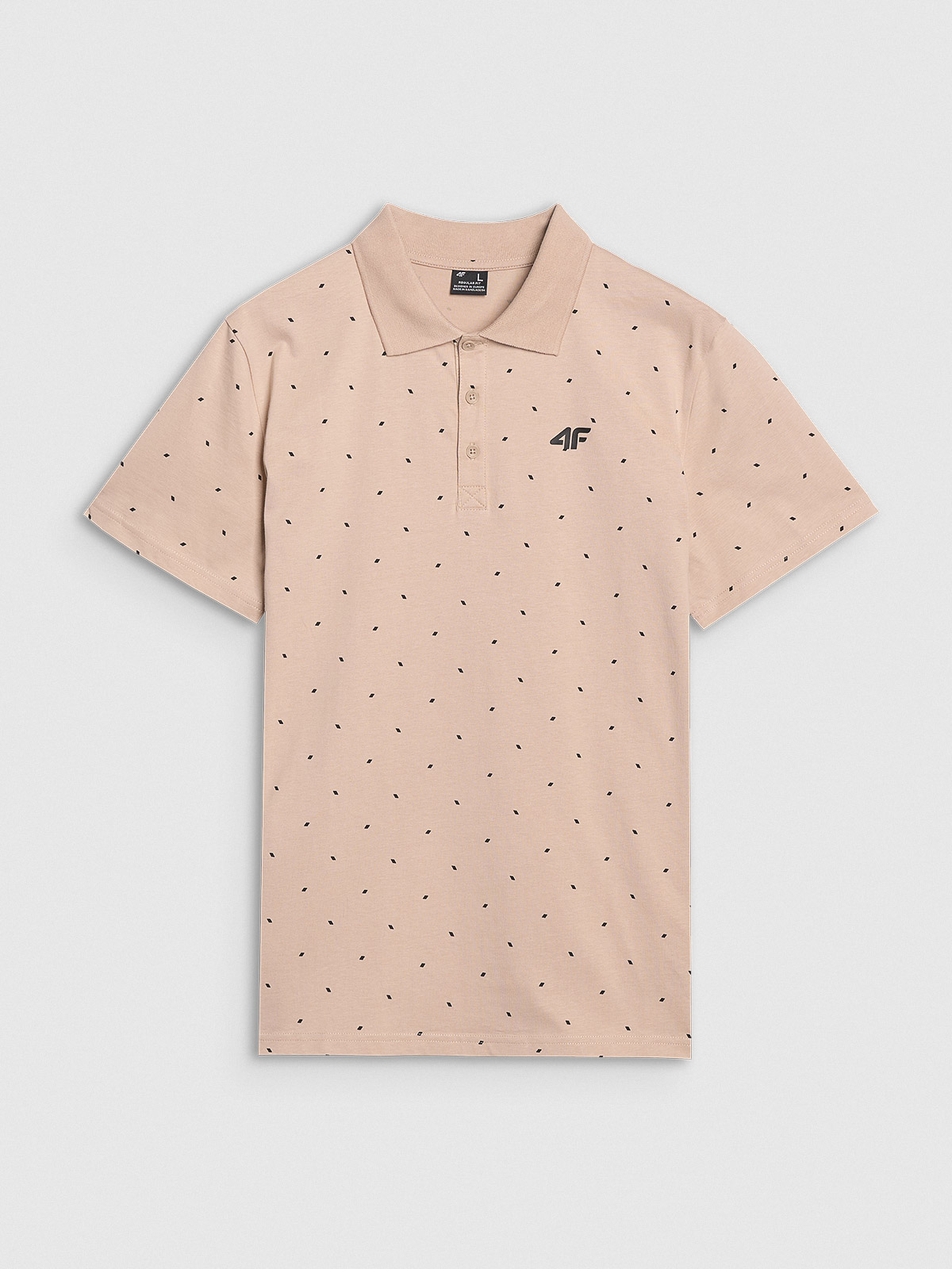 4F Koszulka polo regular z nadrukiem męska - beżowa M