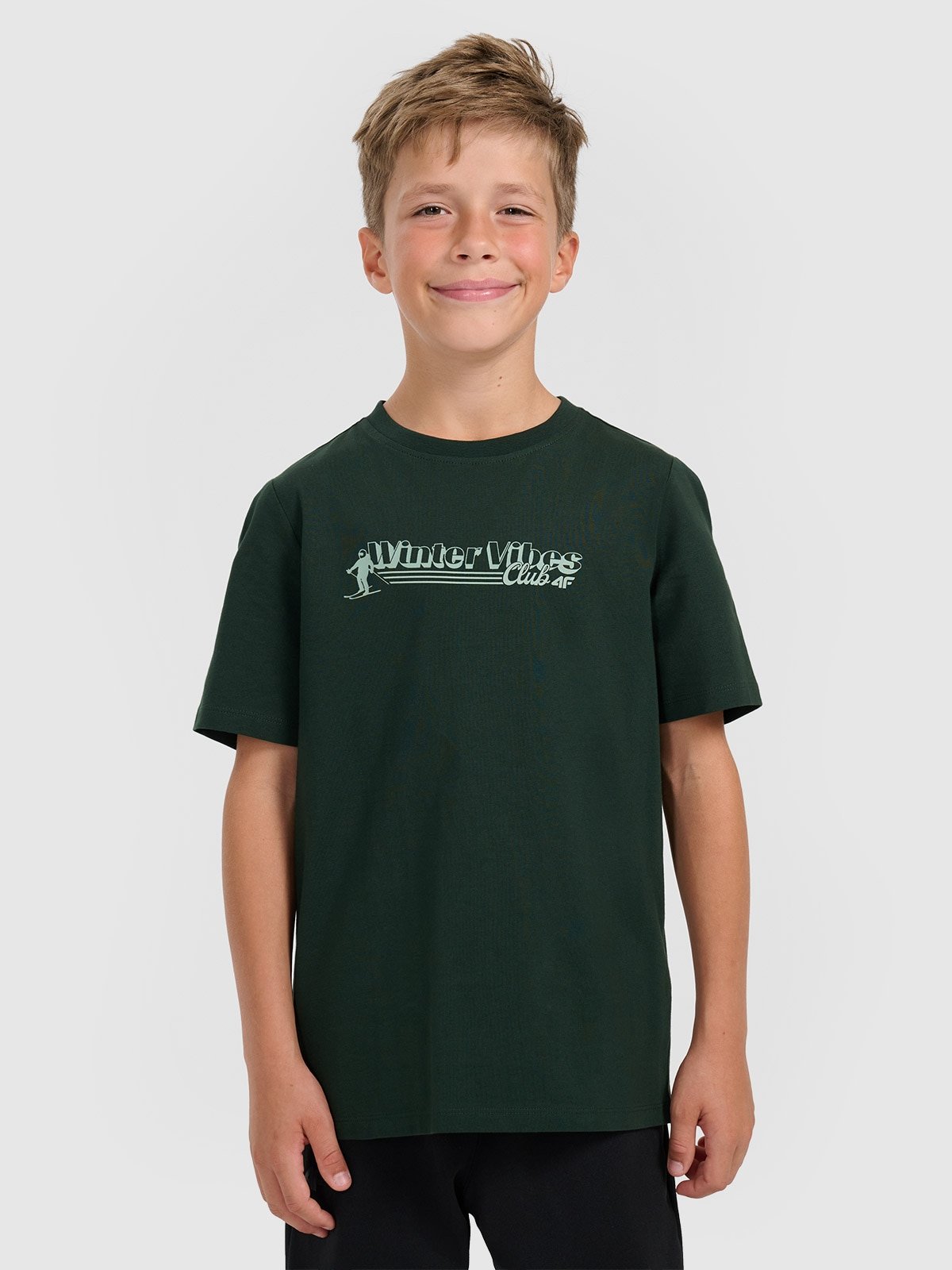 4F T-shirt regular z nadrukiem chłopięcy - zielony 122 (6-7 lat)