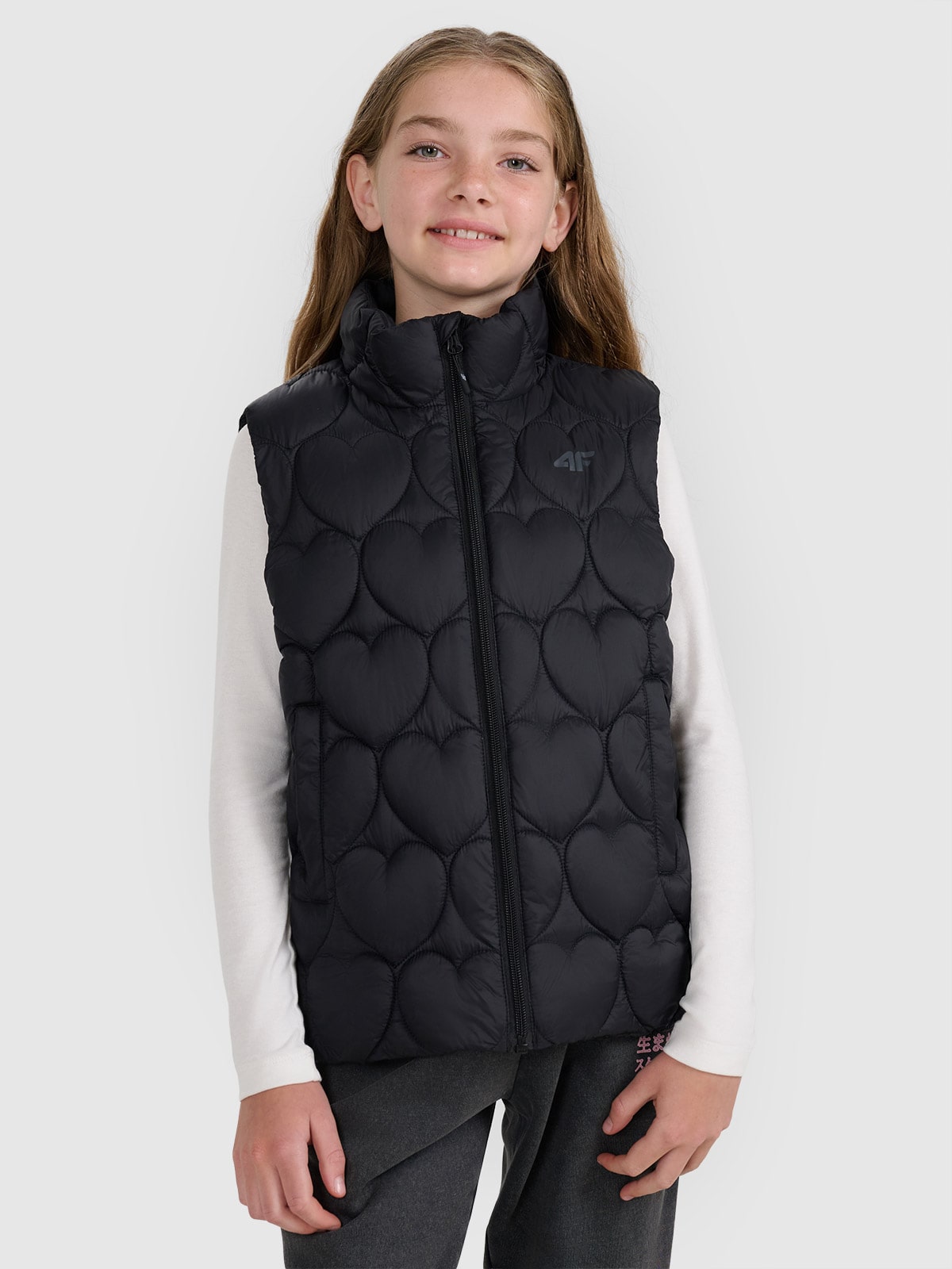 4F Bezrękawnik puchowy z wypełnieniem syntetycznym dziewczęcy - czarny 128 (7-8 lat)
