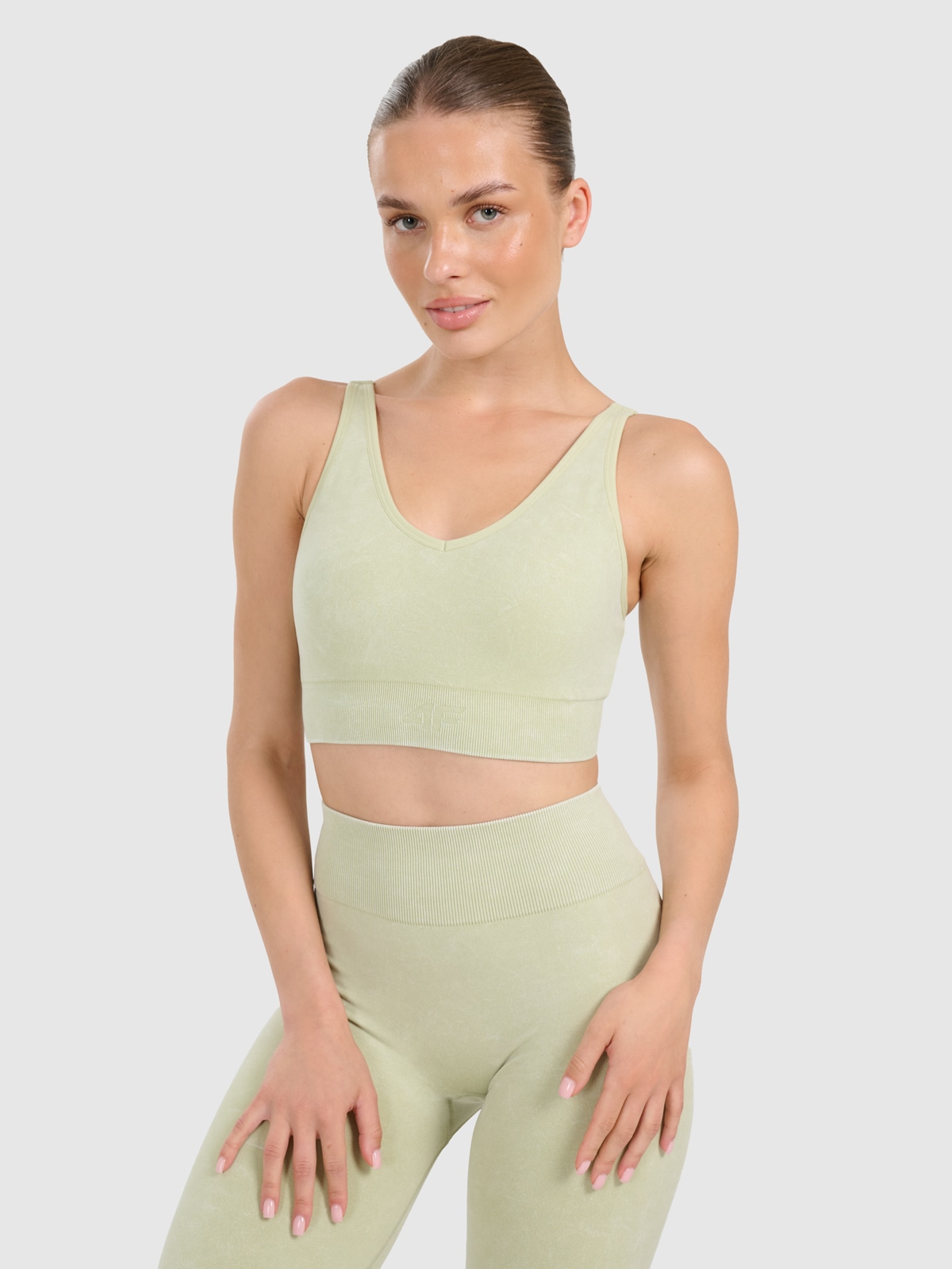 4F Biustonosz do jogi i pilatesu ze średnim wsparciem damski - zielony XS/S