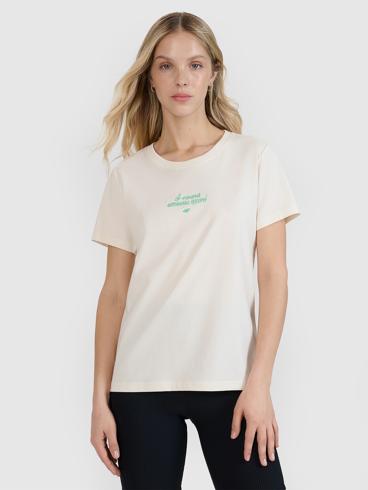 4F T-shirt regular z nadrukiem damski - biały L