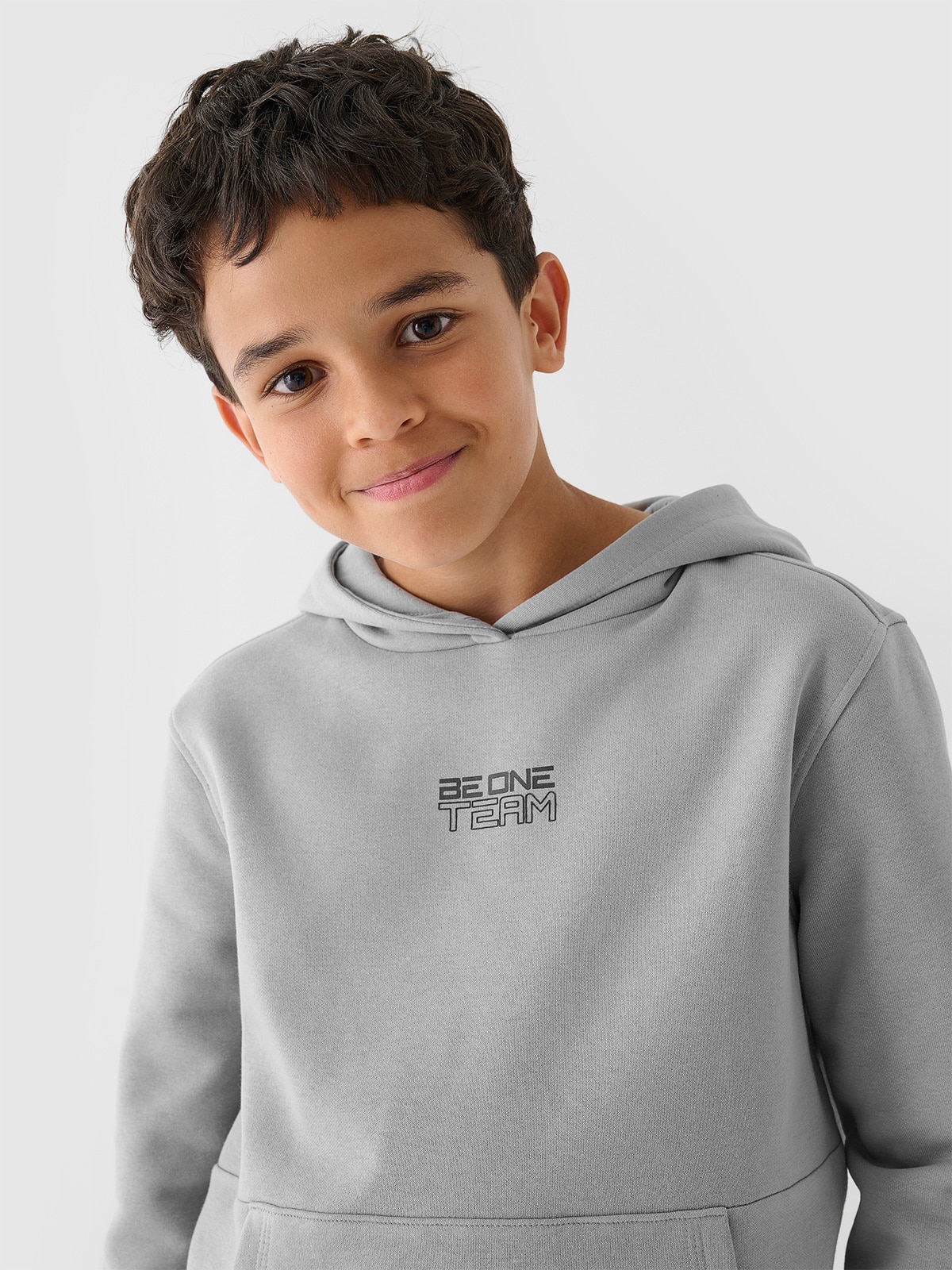 4F Bluza dresowa nierozpinana z kapturem chłopięca - szara 152 (11-12 lat)