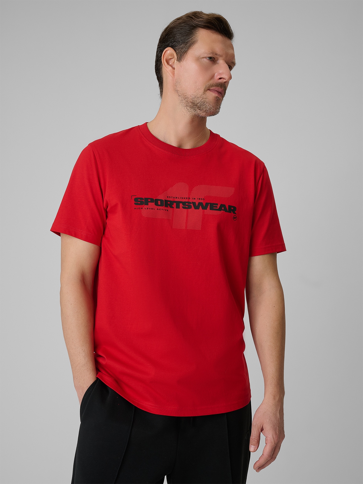 4F T-shirt regular z nadrukiem męski - czerwony 3XL