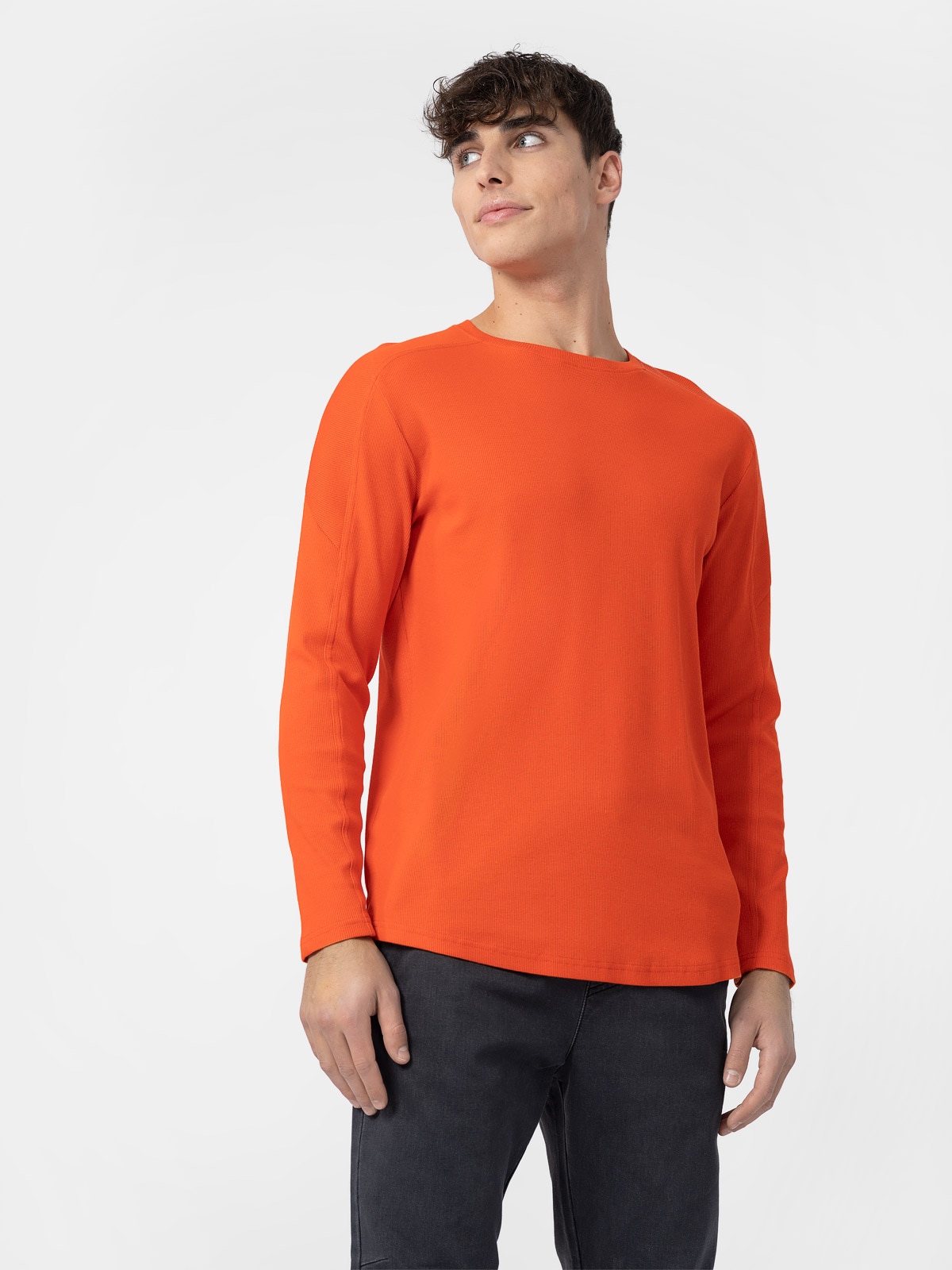 Longsleeve regular w prążki męski