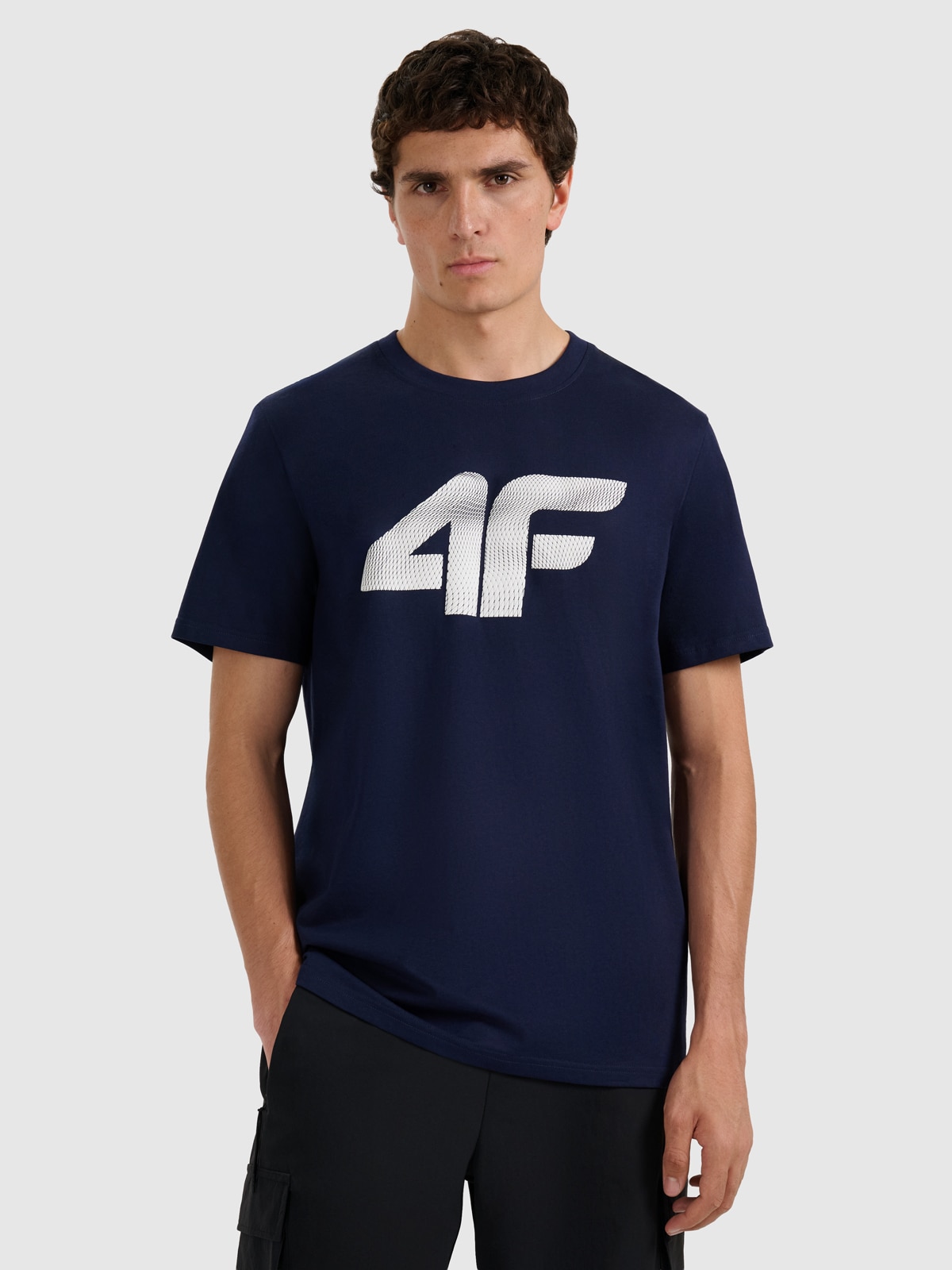 4F T-shirt regular z nadrukiem męski - granatowy XXL