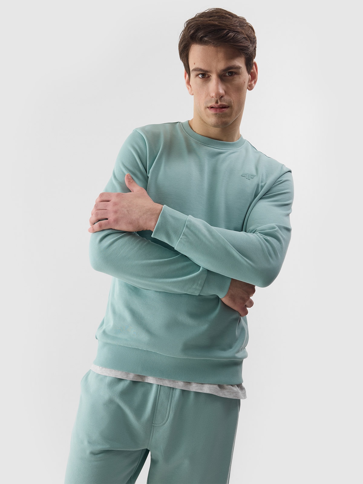 Bluza dresowa nierozpinana bez kaptura męska - turkusowa