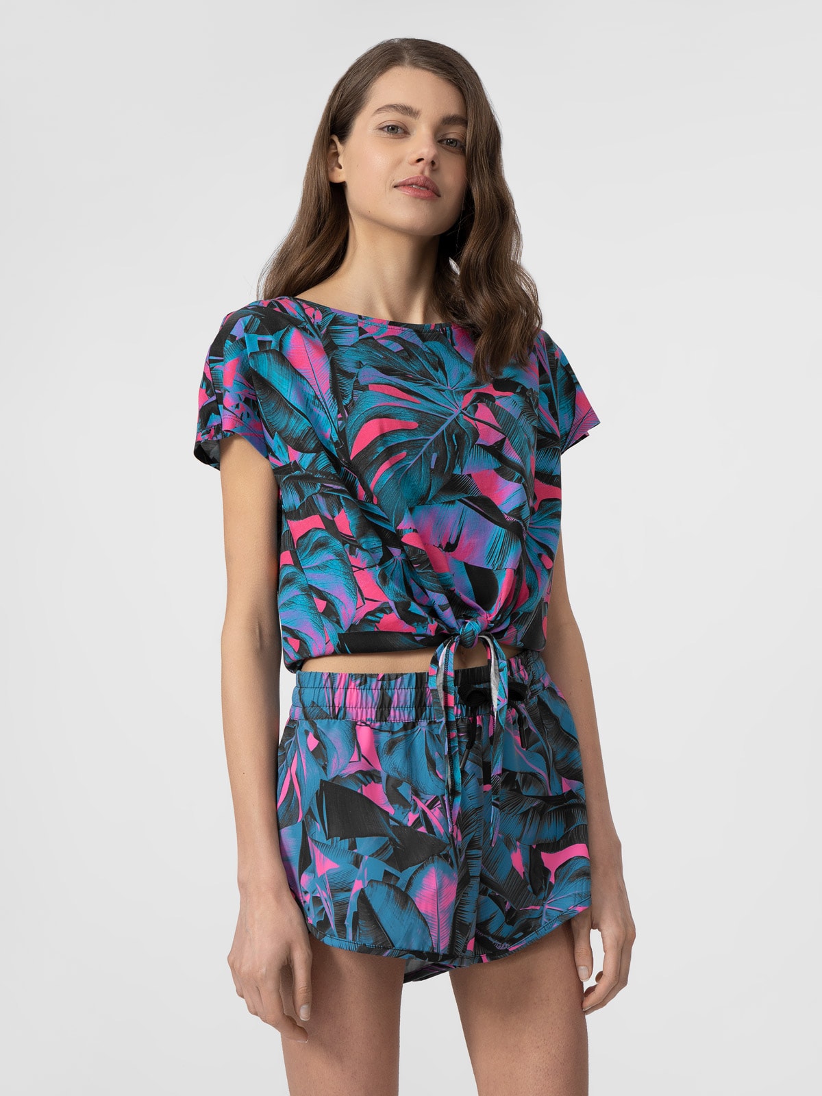 T-shirt regular z wiązaniem damski