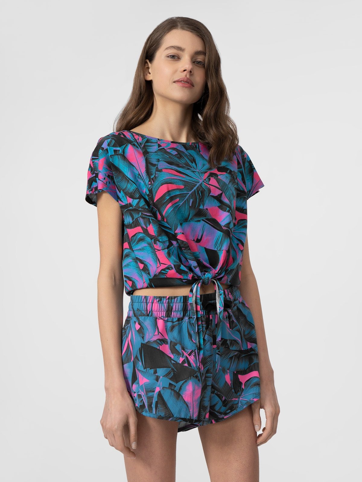 T-shirt regular z wiązaniem damski