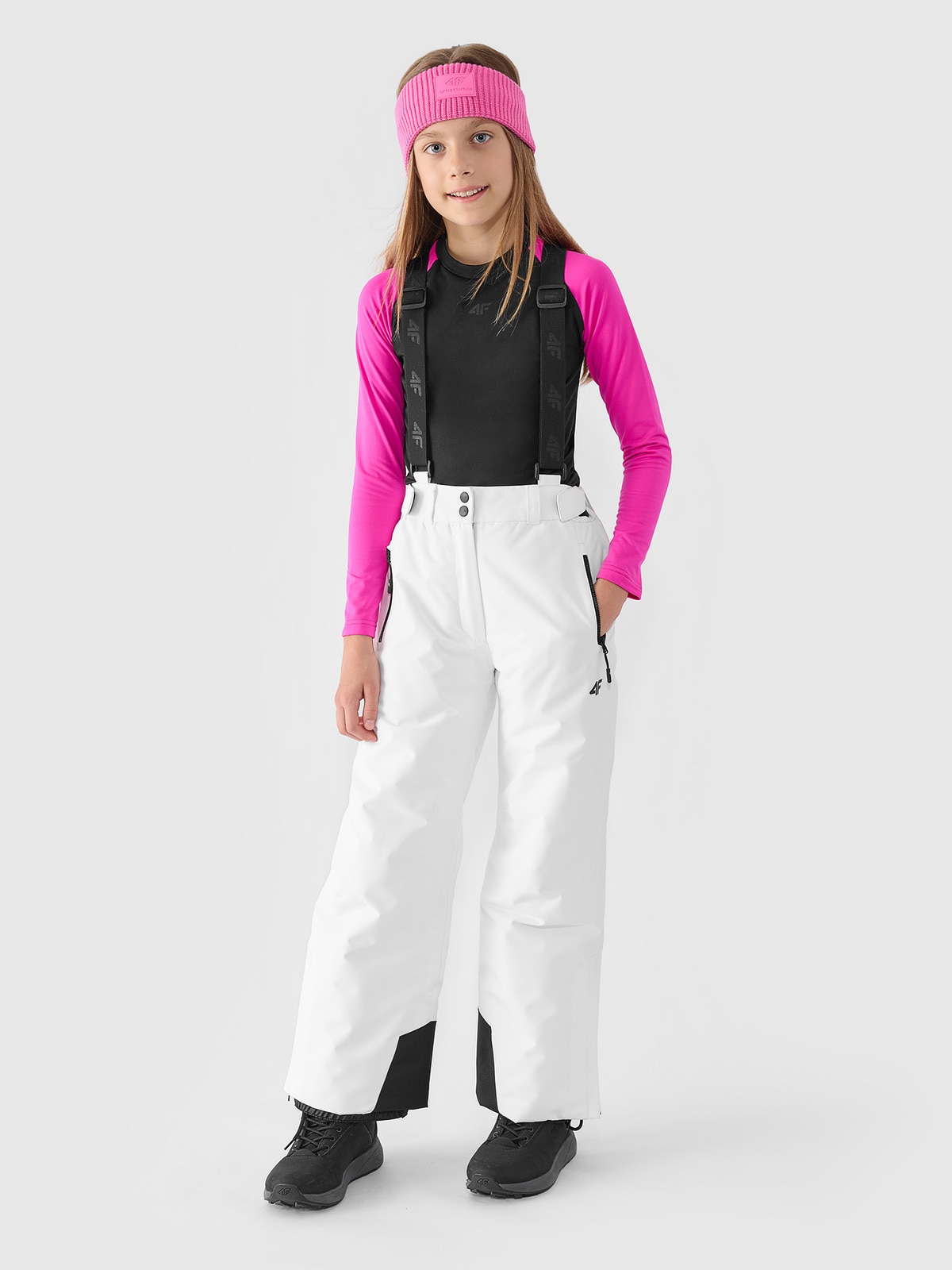 4F Spodnie narciarskie membrana 8000 dziewczęce - białe 134 (8-9 lat)