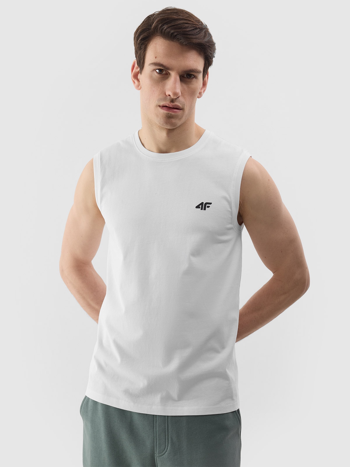 4F Tank top regular gładki męski - biały XL
