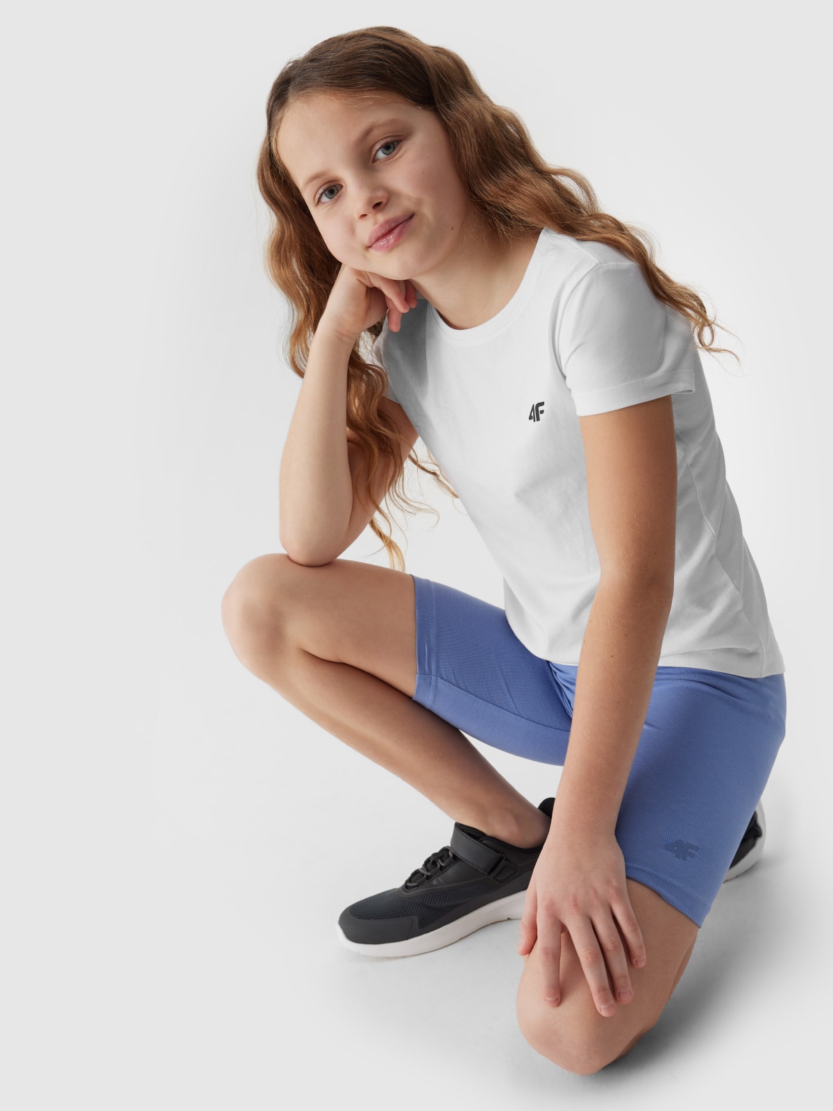 4F Legginsy kolarki dzianinowe dziewczęce - niebieskie 122/128 (6-8 lat)