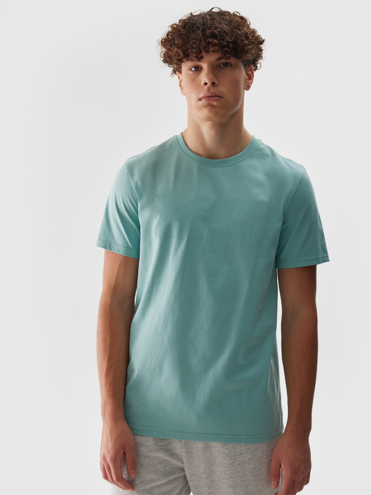 4F T-shirt regular z nadrukiem męski - turkusowy M