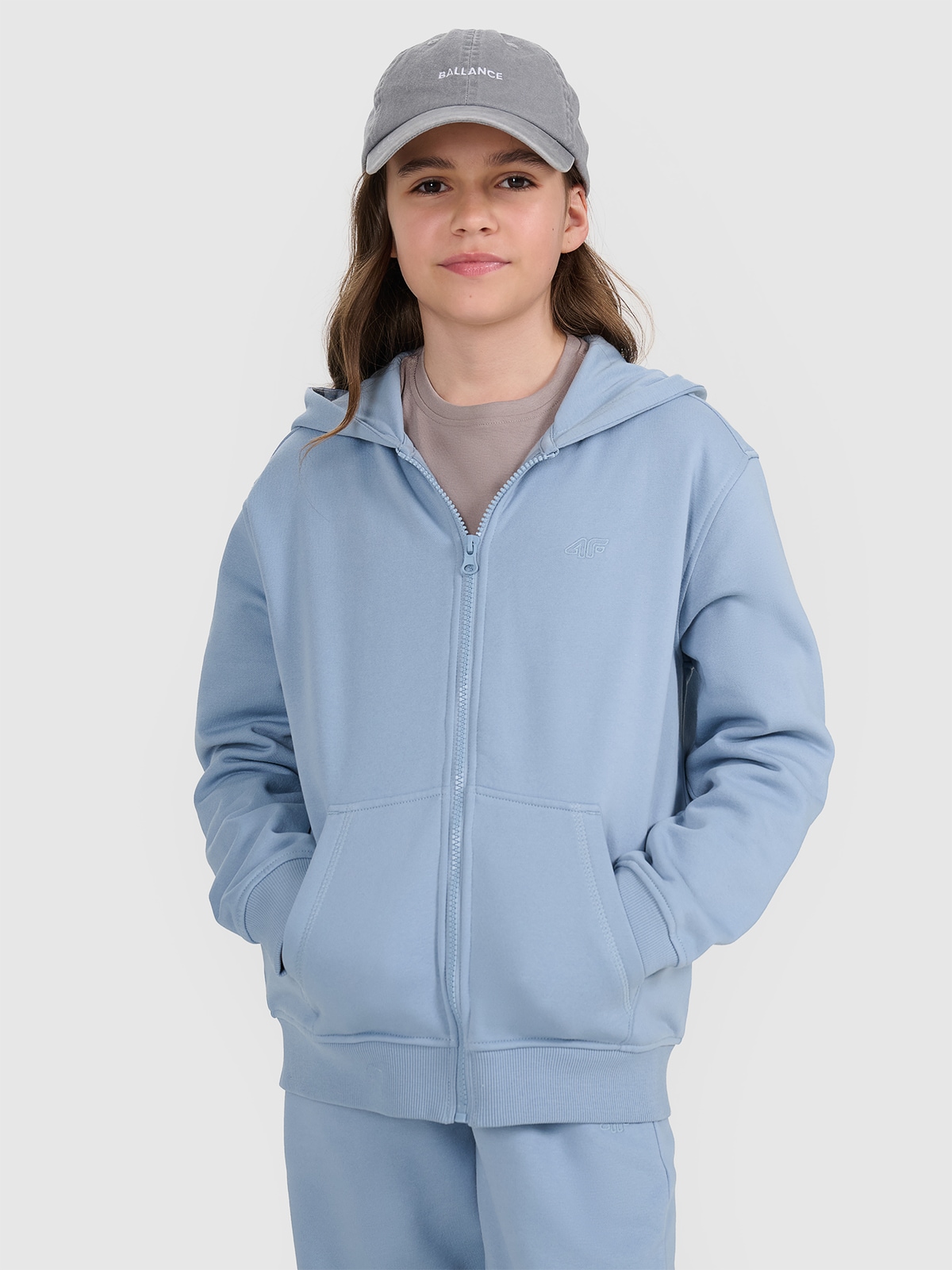 4F Bluza dresowa rozpinana z kapturem dziewczęca - niebieska 158 (12-13 lat)
