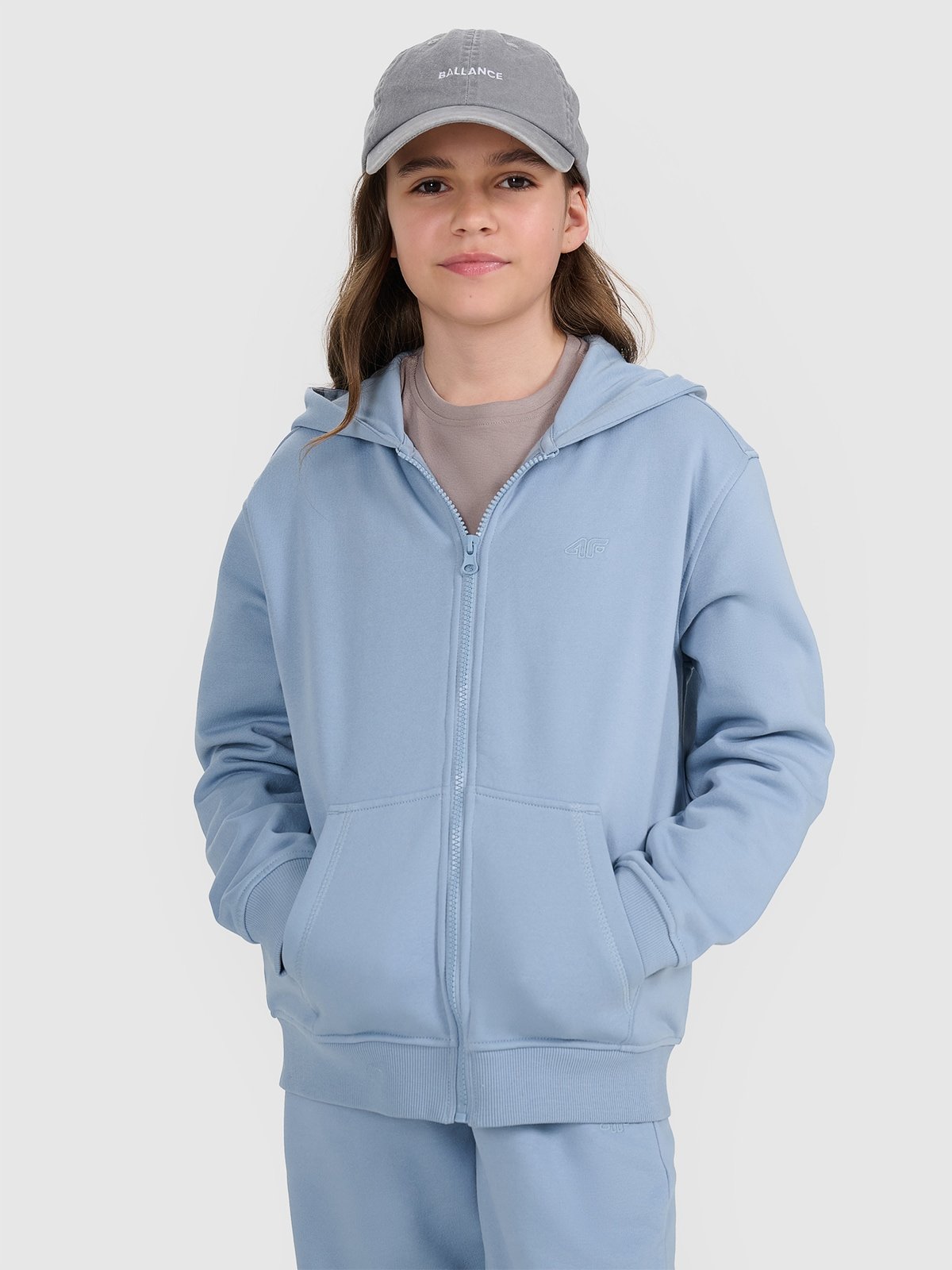 4F Bluza dresowa rozpinana z kapturem dziewczęca - niebieska 158 (12-13 lat)