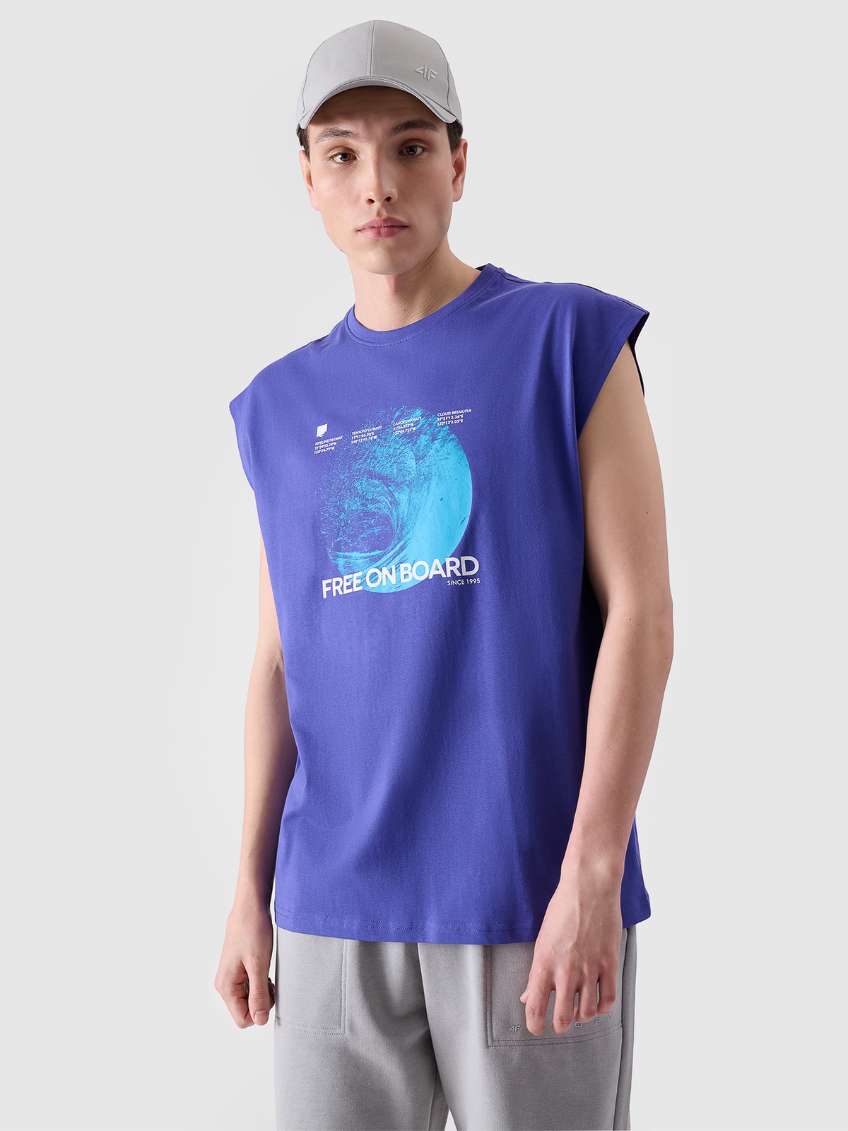4F Tank top oversize z nadrukiem męski - fioletowy L