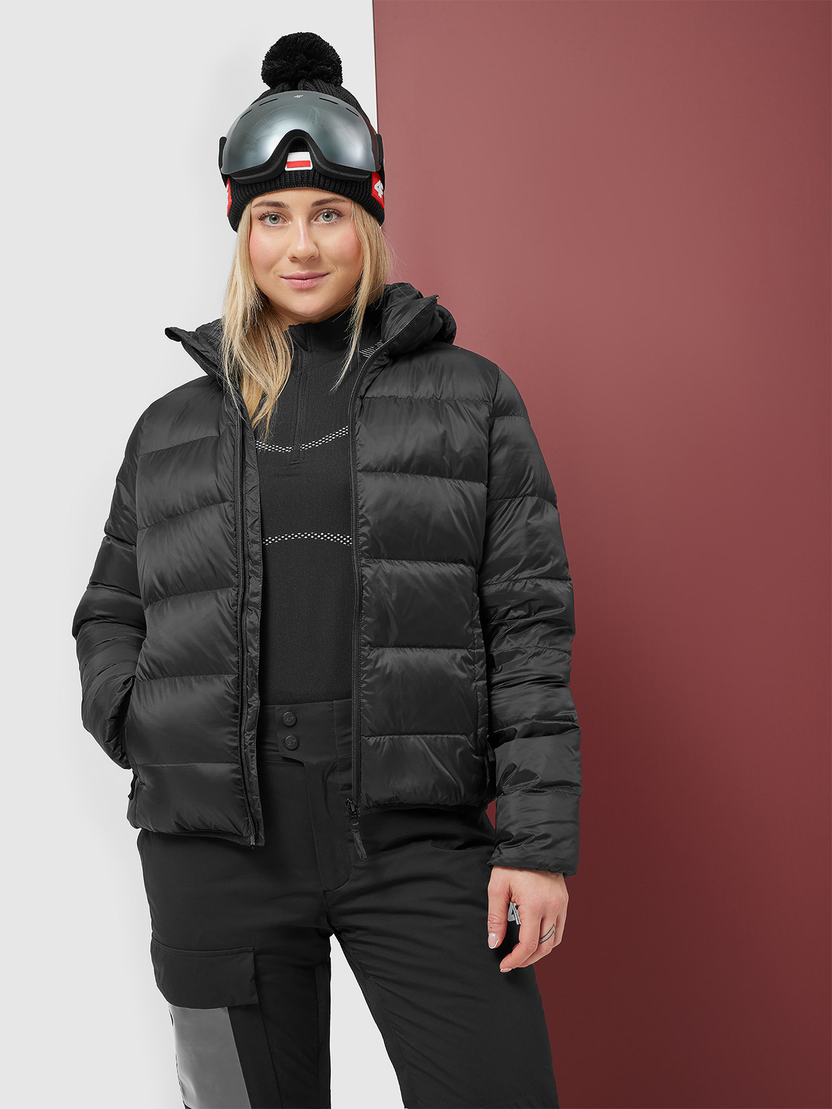 Kurtka zimowa puchowa z wypełnieniem naturalnym damska - czarna