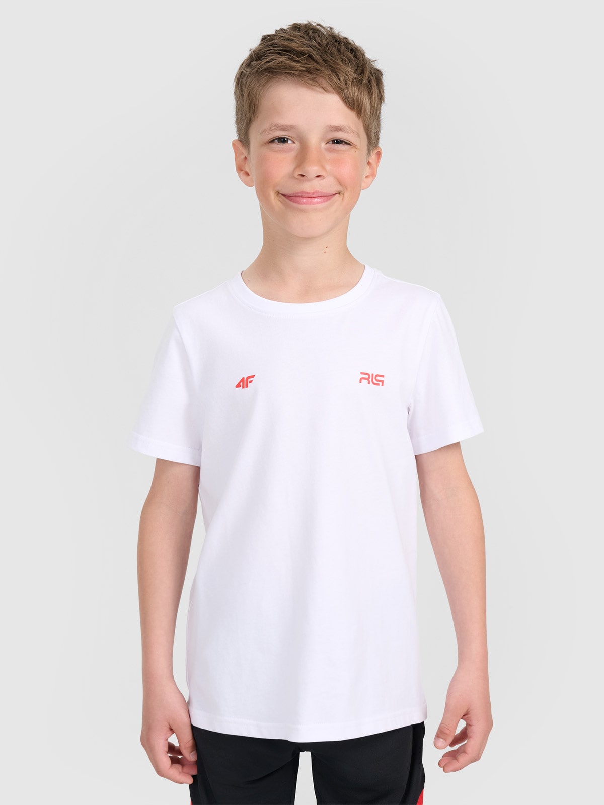 4F T-shirt regular z nadrukiem dziecięcy 4F JUNIOR x Robert Lewandowski - biały 164 (13-14 lat)