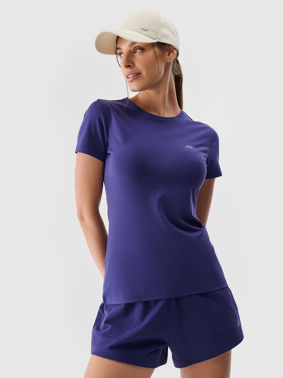 4F T-shirt slim gładki damski - granatowy L