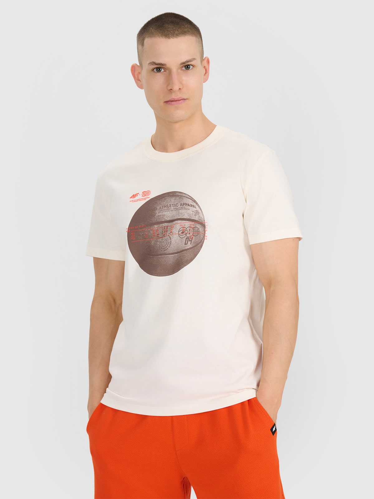 4F T-shirt regular z nadrukiem męski - biały XXL