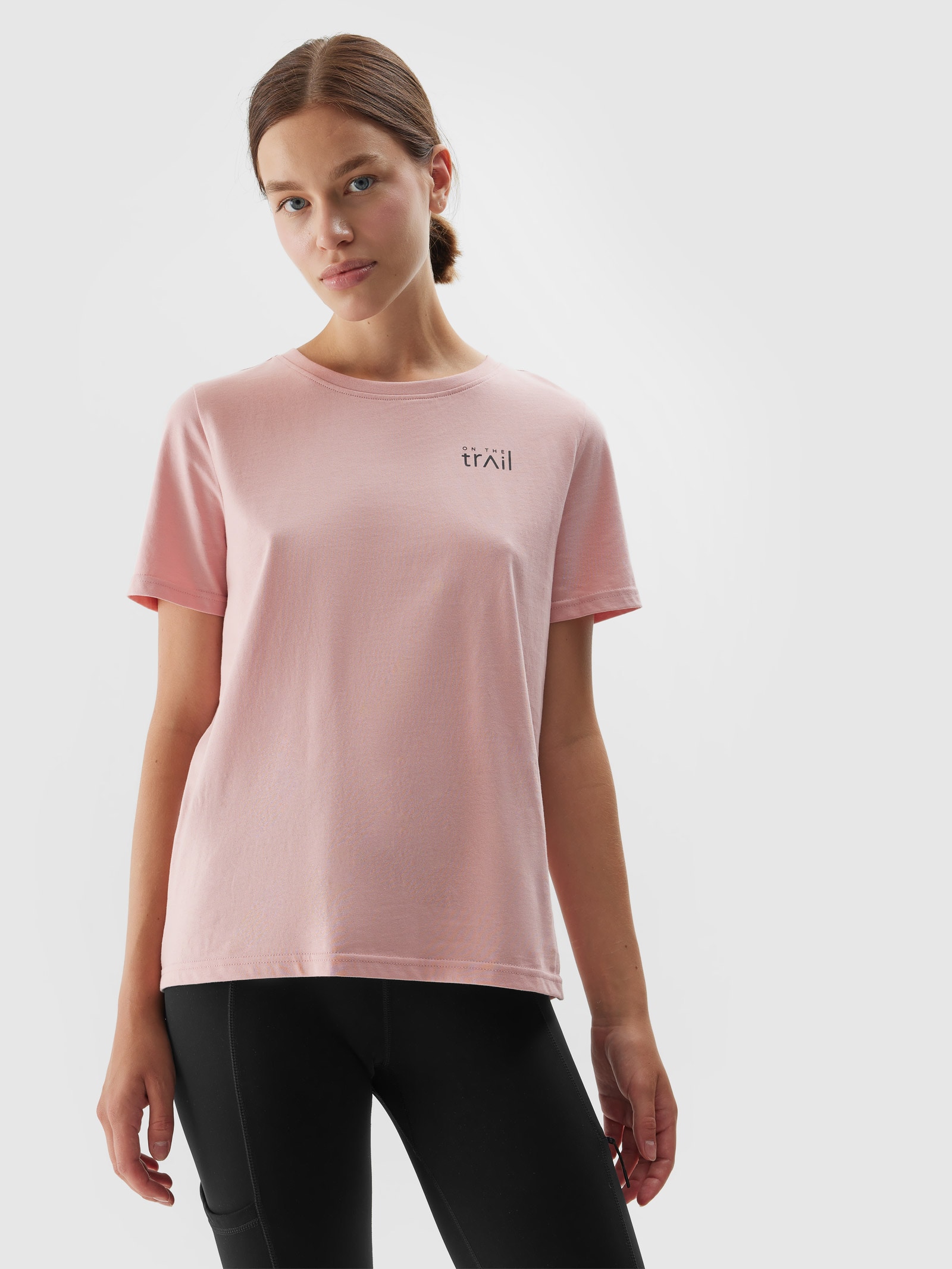 T-shirt regular gładki damski - koralowy