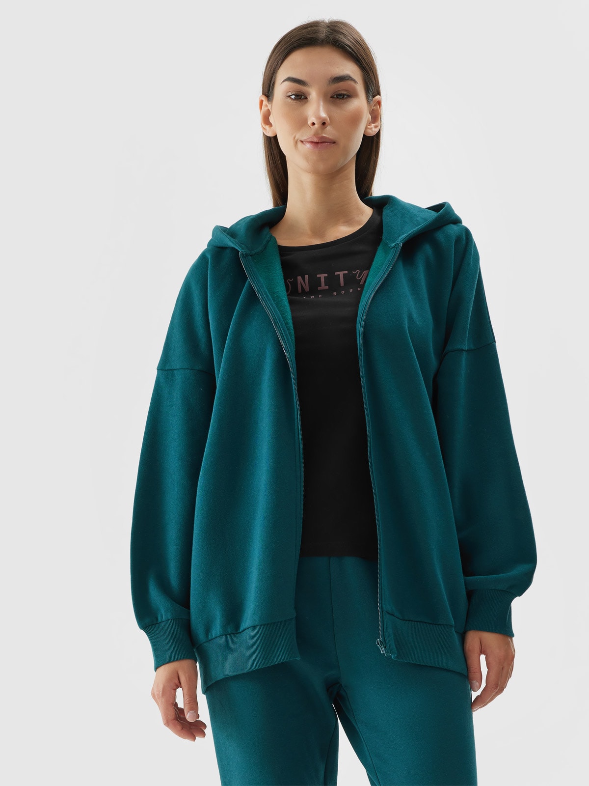 Bluza dresowa rozpinana z kapturem damska - morska